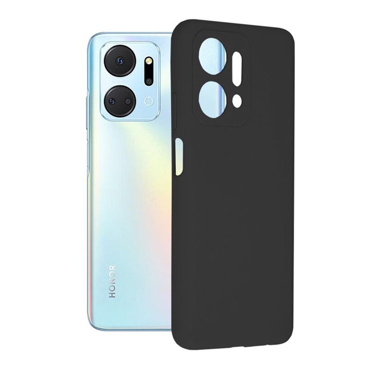 TPU szilikon tok, mikroszálas, Honor X7a-hoz, mikroszálas belső, rendkívül puha szilikon külső, puha tapintású, vékony illeszkedés, tartós, rugalmas, optimális ultra védelem, fekete