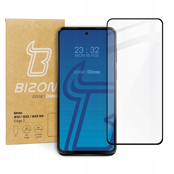 Képernyővédő fólia, Bölény, Üveg, Moto G13 / G23 / G53-hoz, Átlátszó
