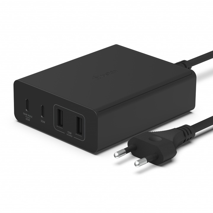 Incarcator de perete, Belkin, 108W, GaN cu 4 porturi, Negru