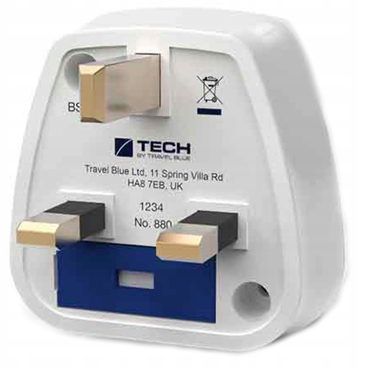 Adaptor Schuko/UK, Travel Blue, Policarbonat, Alb