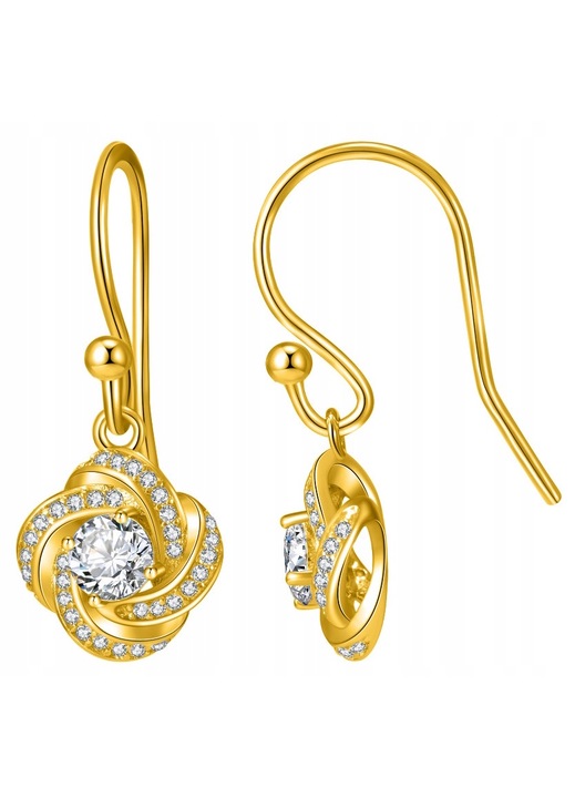 Cercei dama, Mennica Bydgoska, Argint 925/Zirconiu, Auriu 24 K