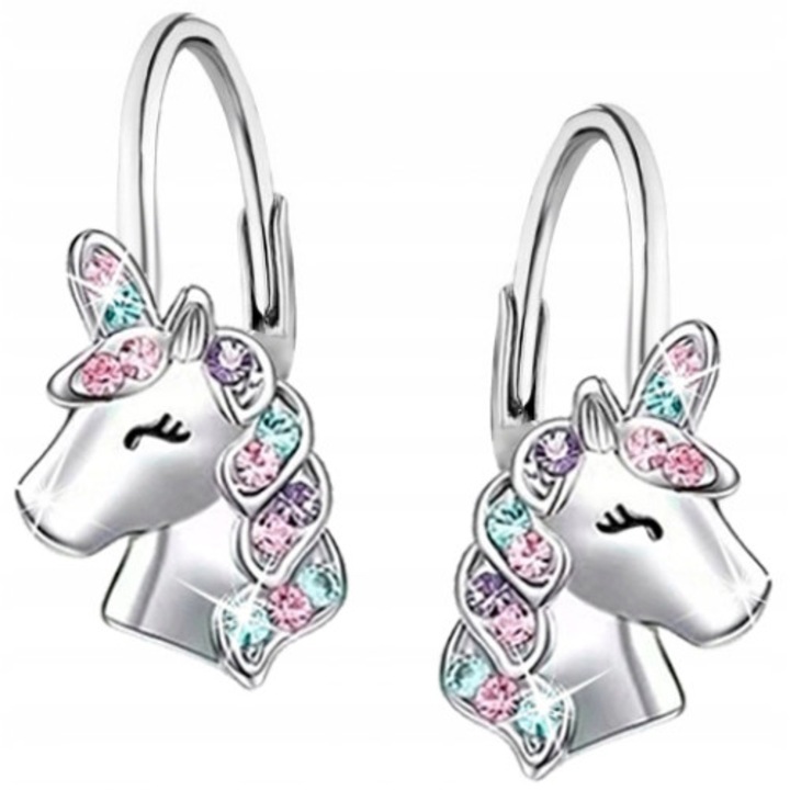 Детски обеци еднорог, Mennica Bydgoska, Сребро, Многоцветни