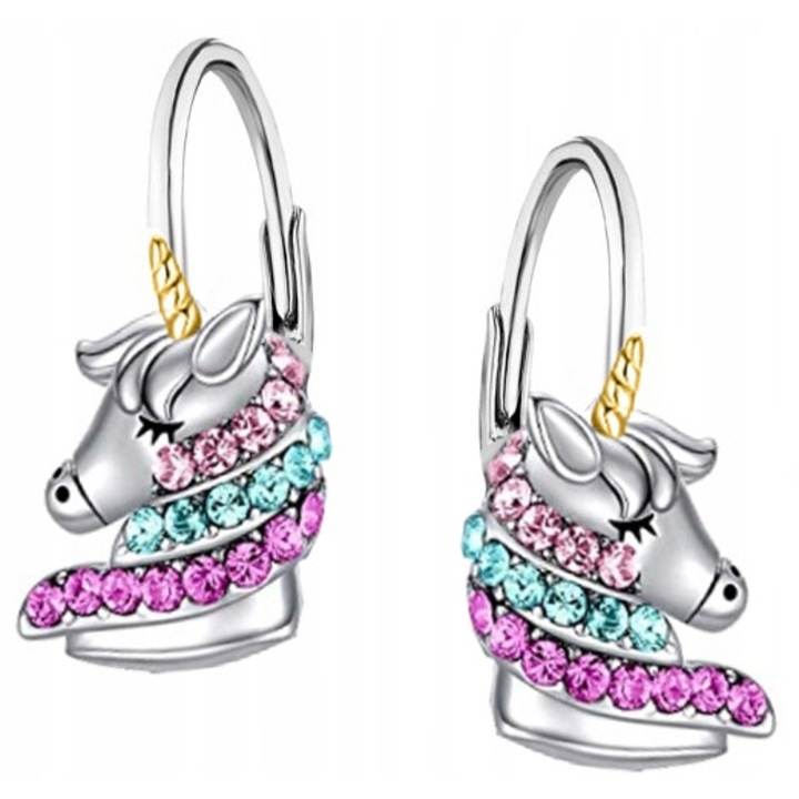 Egyszarvú fülbevaló, Mennica Bydgoska, ezüst 925/cirkon, nikkelmentes, 18 x 9 mm, ezüst