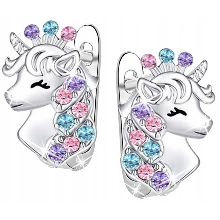 Egyszarvú fülbevaló, ezüst 925, többszínű