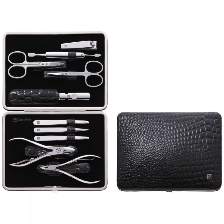 Set manichiura, Zwilling, Otel/ Piele, Negru/ Argintiu