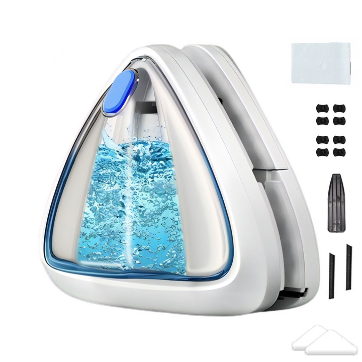 Stergator magnetic pentru geamuri, Hooha, ABS/Cauciuc, 3-8 mm, Alb/Albastru