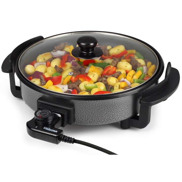 Мултифункционален ел. тиган Tristar PZ-2963, 1500 W, Свалящ се термостат, 30 см, Черен/Сив
