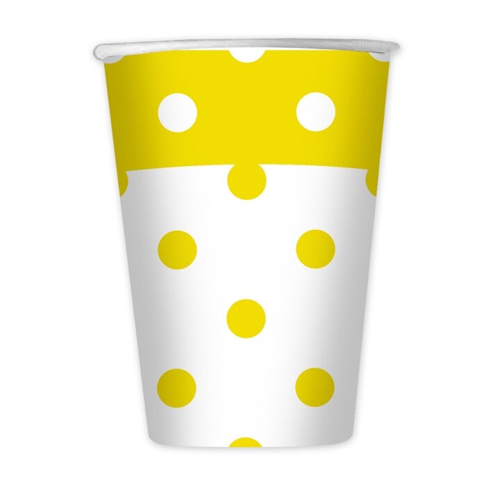 Pahare 200 ml Pois Galben 10 buc/Set Big Party