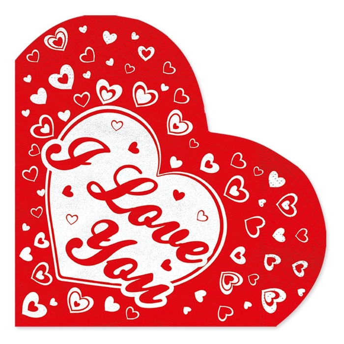 Servetele in forma de Inima cm 33 x 33 cm I Love You 16 buc/set Big Party