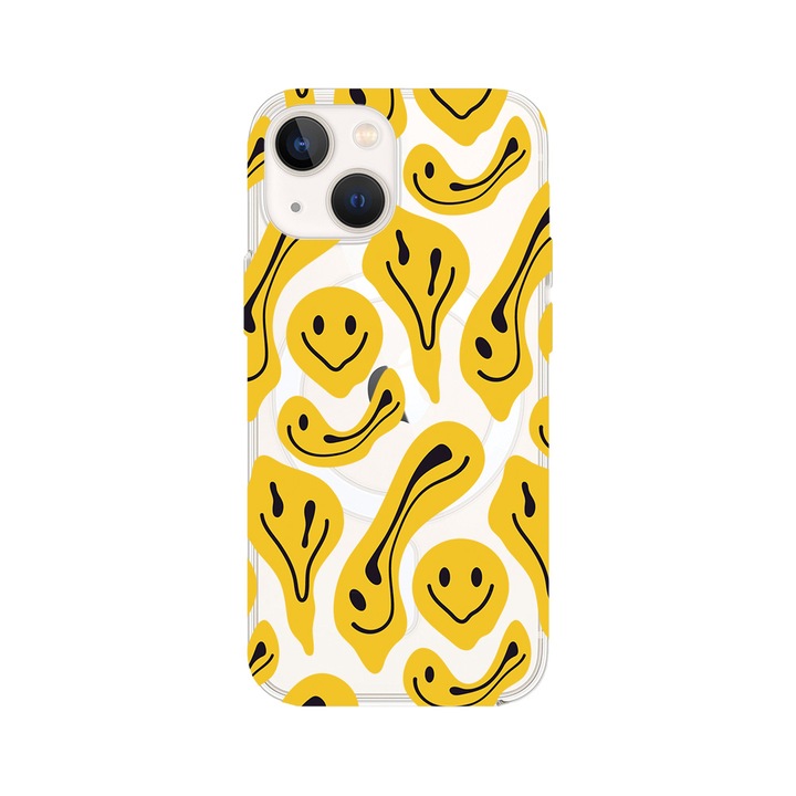 Силиконов калъф BestCase за Apple iPhone 13, Yellow Acid Smiley, Camera Protection, MagSafe compatibility, MAS 1052