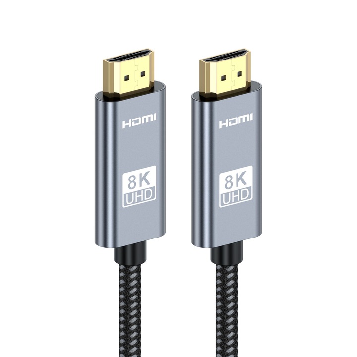 Cablu HDMI2.1, 8K60HZ/4K120HZ, 48Gbps, HDR, 3D, 5m, Negru/Argintiu