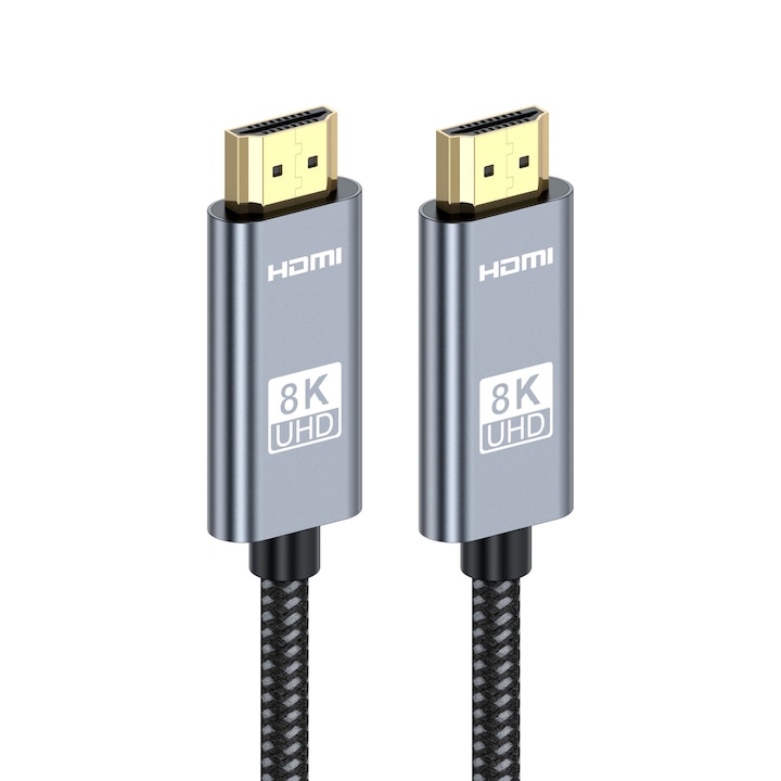 Cablu HDMI2.1, 8K60HZ/4K120HZ, 48Gbps, HDR, 3D, 2m, Negru/Argintiu
