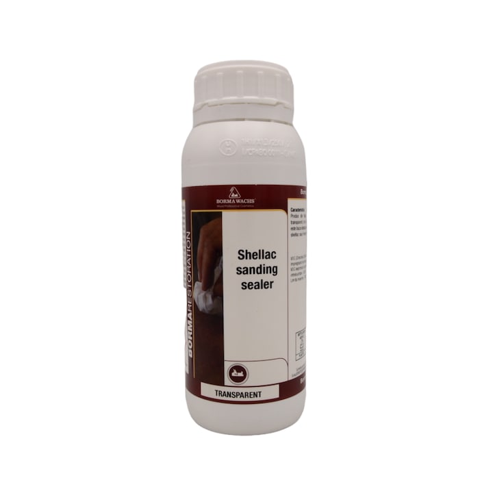 Grund pe baza de shellac fara ceara, Borma Wachs, Shellac sanding sealer, transparent, 0.5 l