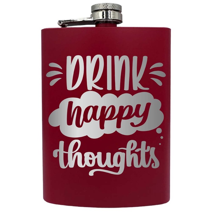 Plosca metalica gravata, de 8oz 240 ml pentru bauturi fine, Drink Happy, Rosu, PNF 6