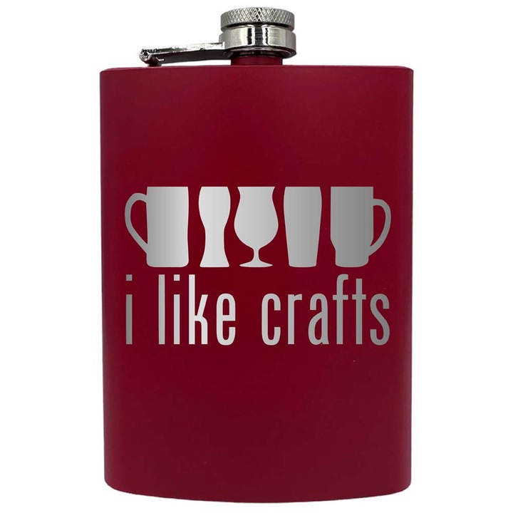 Plosca metalica gravata, de 8oz 240 ml pentru bauturi fine, I Like Crafts, Rosu, PNF 115