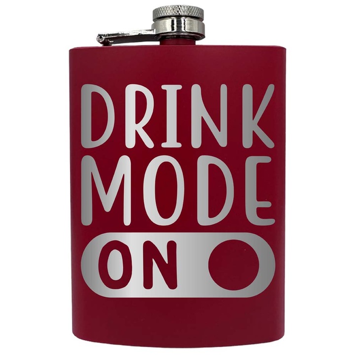 Plosca metalica gravata, de 8oz 240 ml pentru bauturi fine, Drink Mode On, Rosu, PNF 69