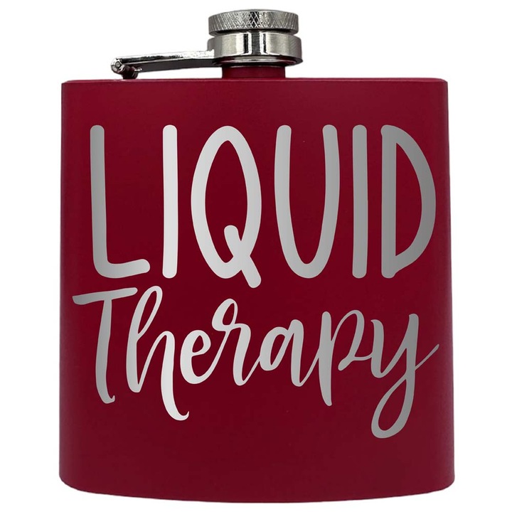 Plosca metalica gravata, de 6oz 180 ml pentru bauturi fine, Liquid Therapy, Rosu, PKF 137