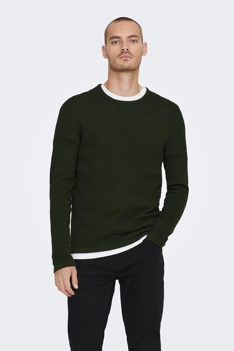 Only & Sons, Пуловер с релефна повърхност и овално деколте, Бледозелен