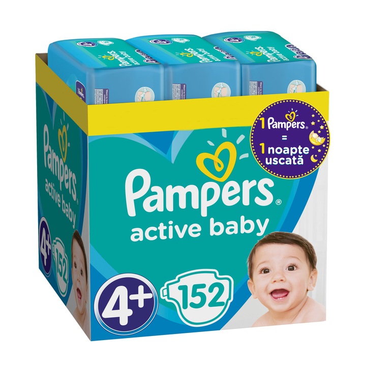 Пелени Pampers Active Baby XXL BOX, Размер 4+, 10-15 кг, 152 бр