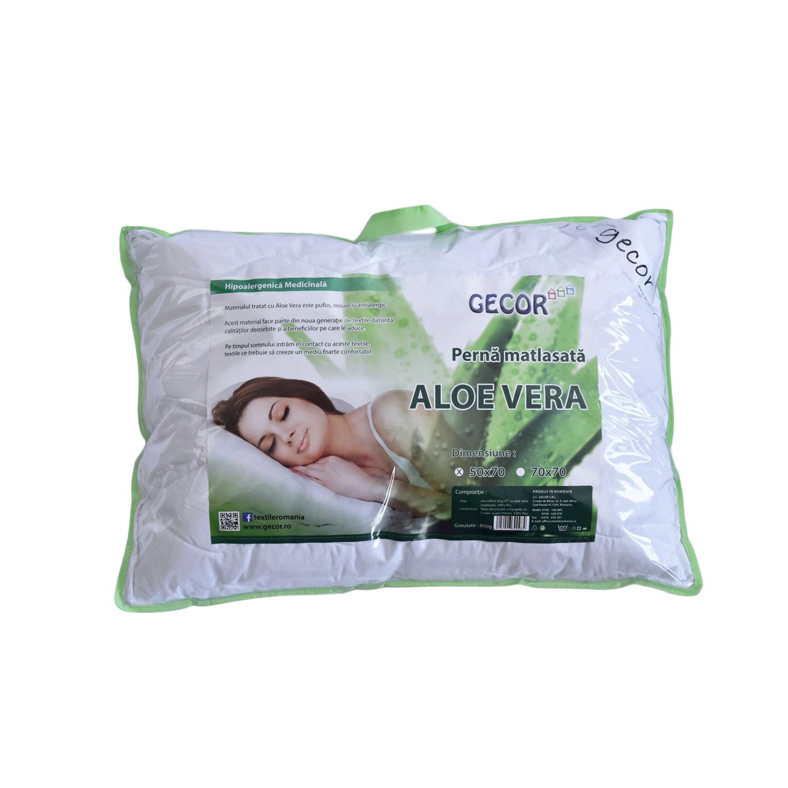 Perna matlasata Gecor, cu Aloe Vera, 50 x 70 cm