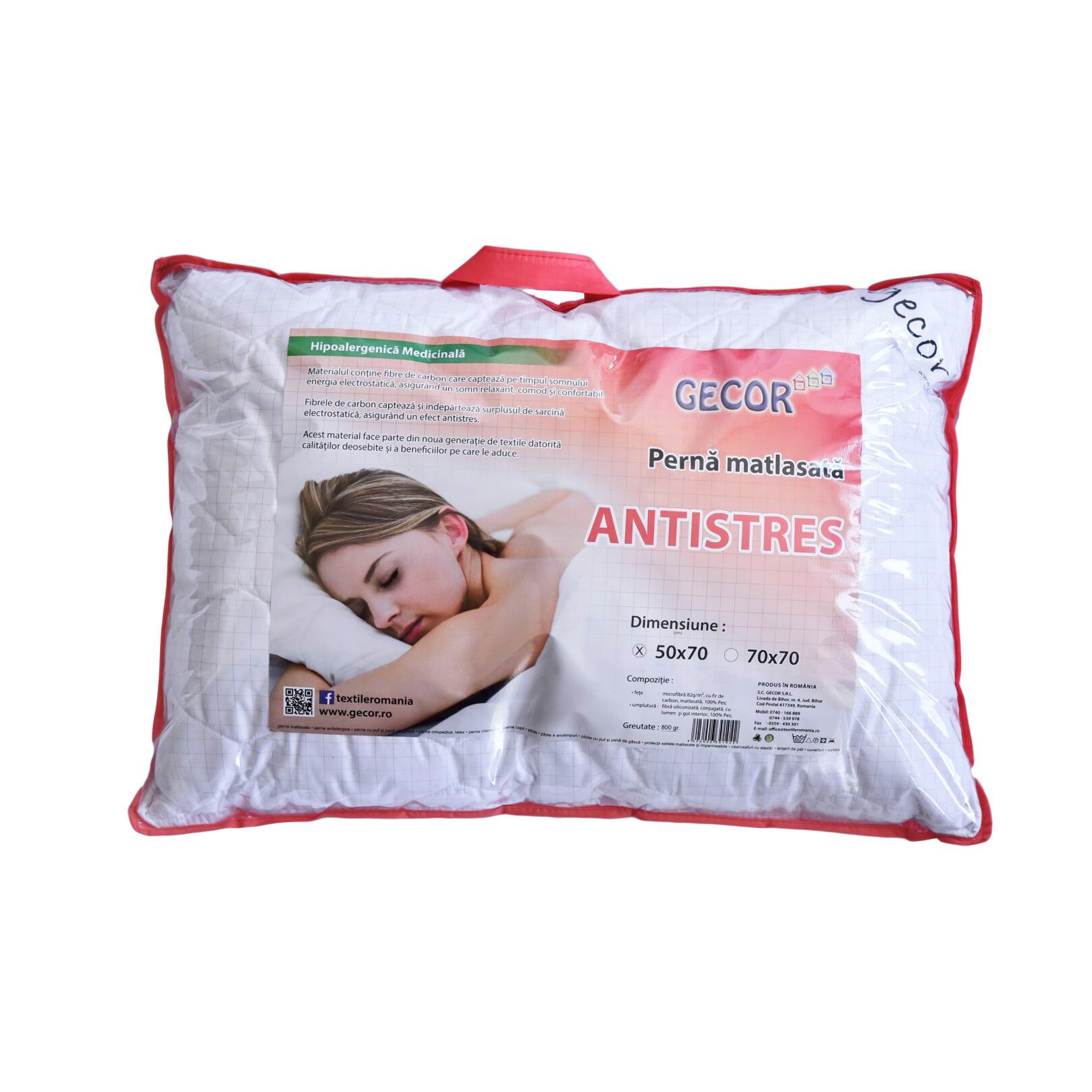 Perna matlasata Gecor, cu fir de carbon Antistres, 50 x 70 cm