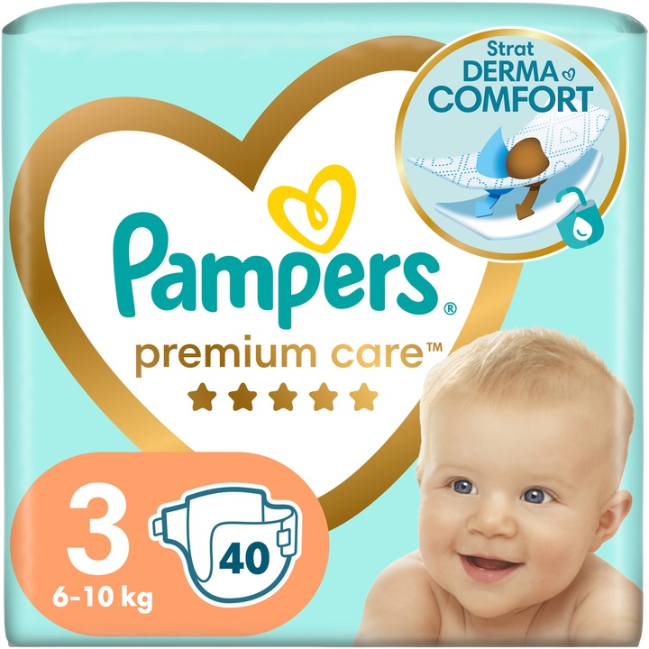 Scutece Pampers Premium Care Value Pack Minus, Marimea 3, 6-10 kg, 40 buc