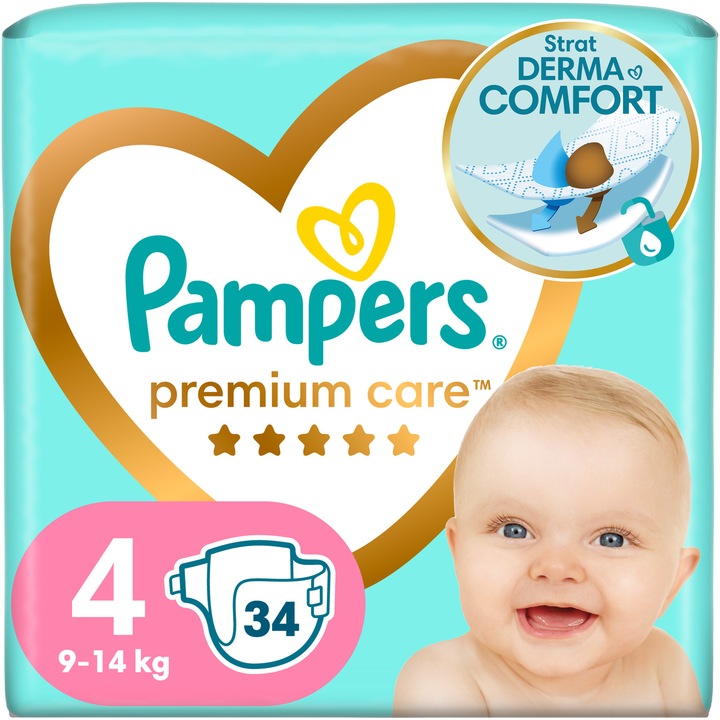 Scutece Pampers Premium Care Value Pack Minus, Marimea 4, 9-14 kg, 34 buc