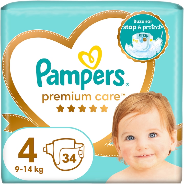 Пелени Pampers Premium Care Value Pack Minus, Размер 4, 9-14 кг, 34 броя