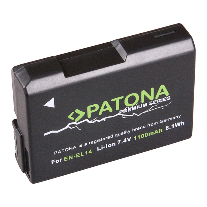 Acumulator Patona Premium EN-EL14 1100 mAh, pentru Nikon D3100 D3200 D3400 D3500 D5100 D5300 D5500 D5600 DF Coolpix P7000 P7100 P7800