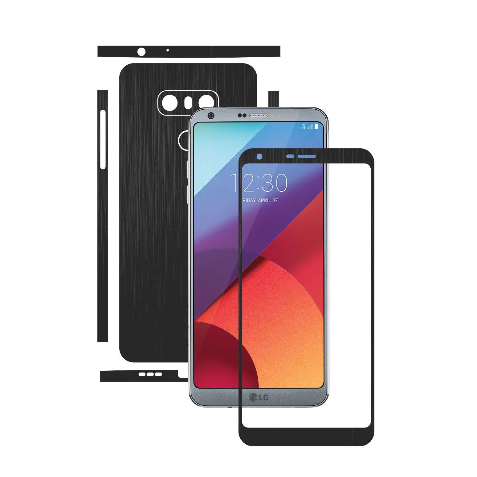 1 + 1 GRATUIT - LG G6 - Brushed Negru - Folie de protectie Carbon Skinz, Husa Full Body Cover de tip Skin Adeziv pentru Rama Ecran,Carcasa Spate si Laterale