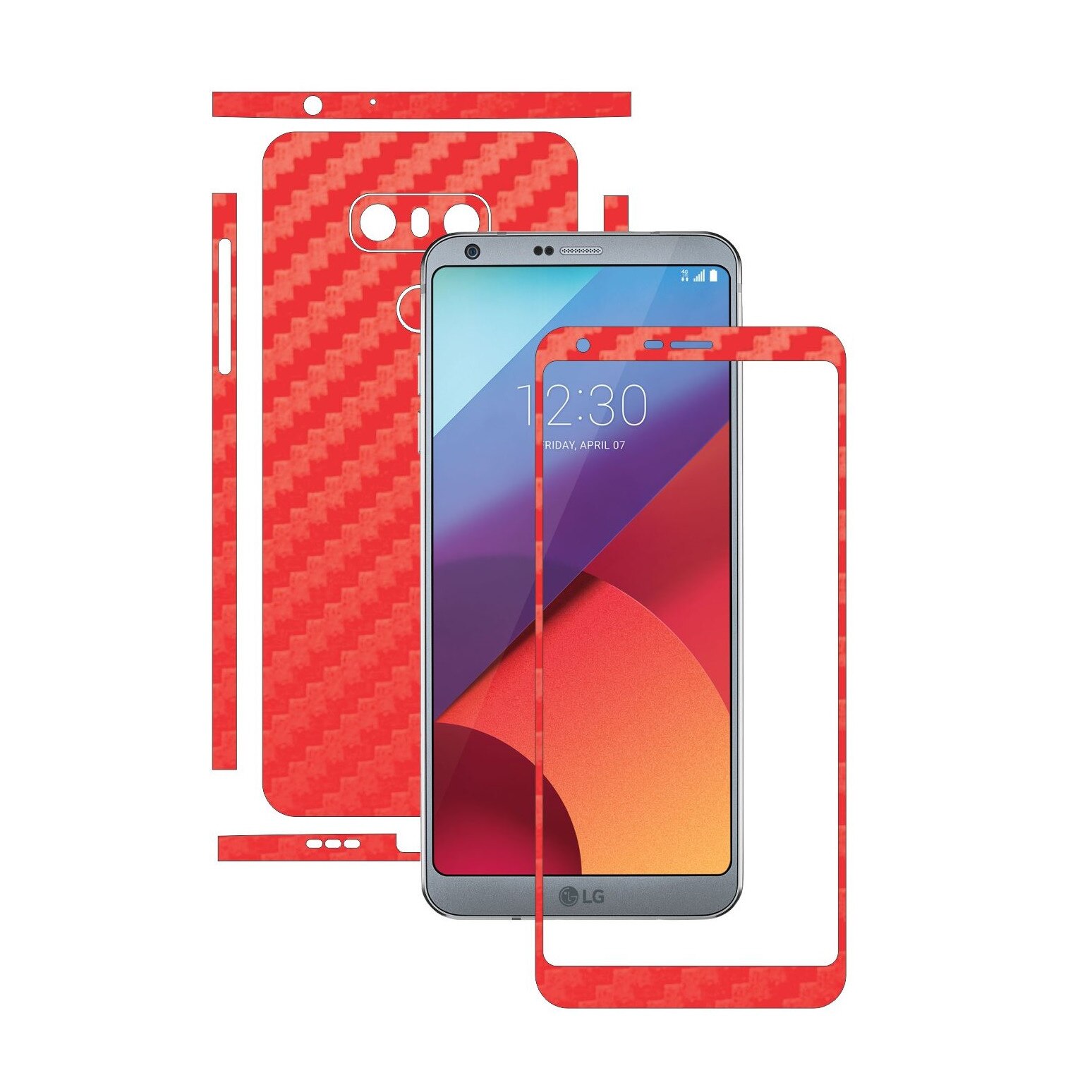 Folie de protectie Carbon Skinz, Husa de tip Skin Adeziv pentru Carcasa, Carbon Rosu dedicata LG G6