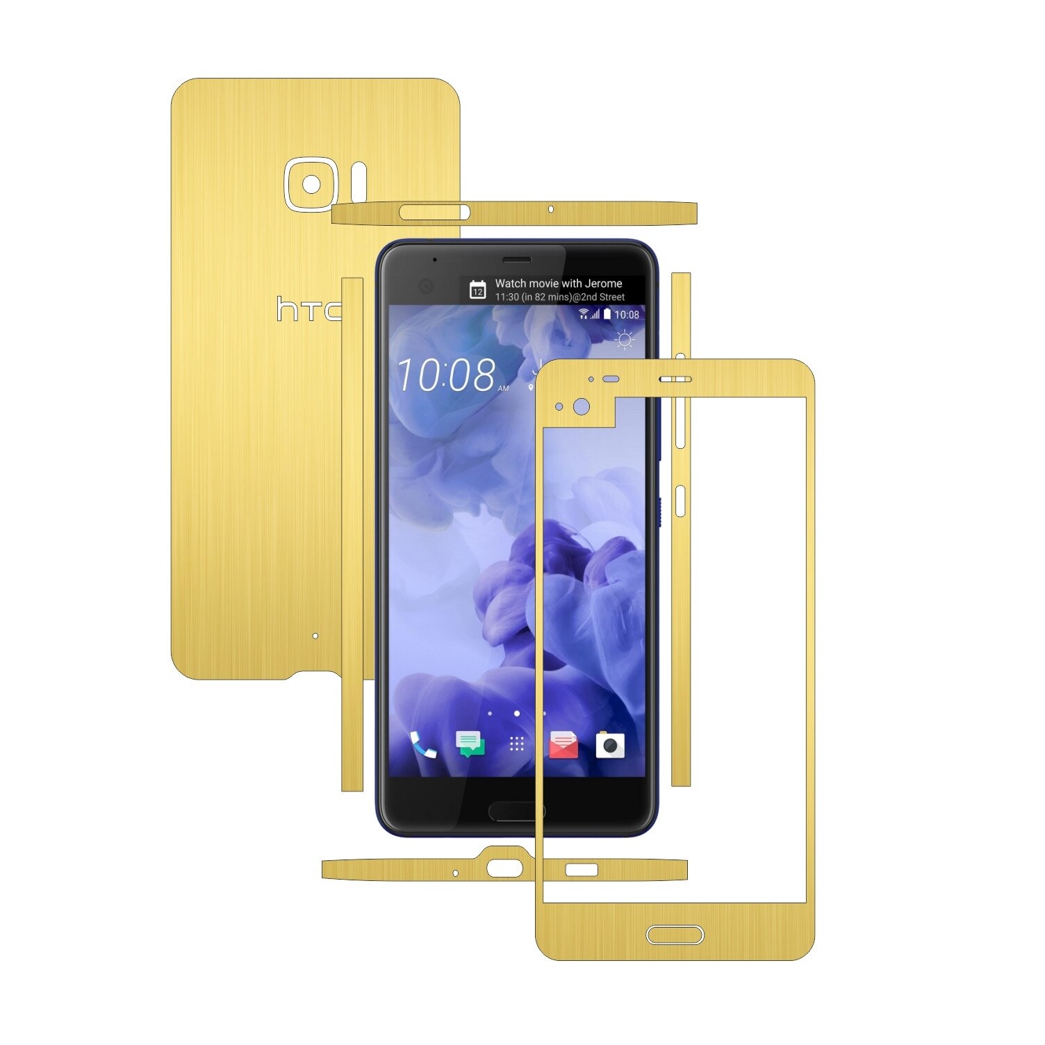 Folie de protectie Carbon Skinz, Husa de tip Skin Adeziv pentru Carcasa, Brushed Auriu dedicata HTC U Ultra