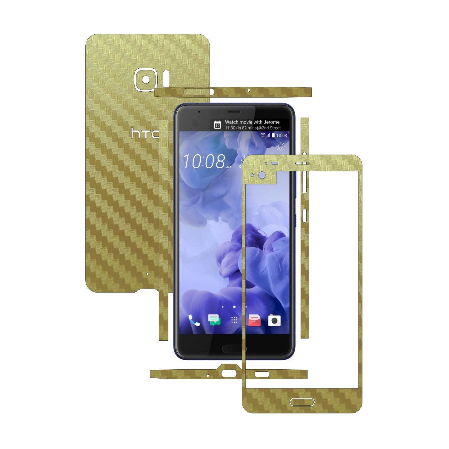 Folie de protectie Carbon Skinz, Husa de tip Skin Adeziv pentru Carcasa, Carbon Auriu dedicata HTC U Ultra