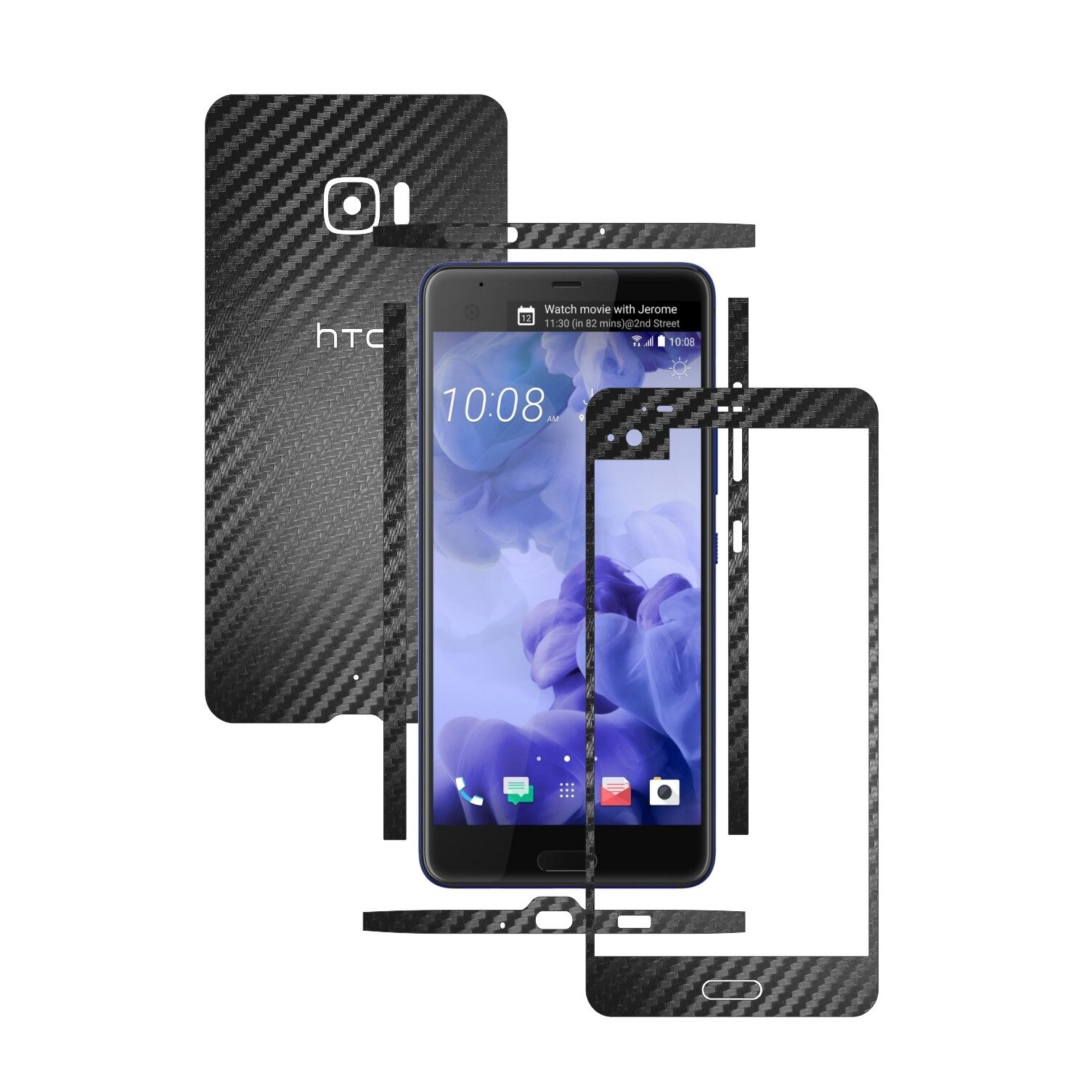 1 + 1 GRATUIT - HTC U Ultra - Carbon Negru - Folie de protectie Carbon Skinz, Husa Full Body Cover de tip Skin Adeziv pentru Rama Ecran,Carcasa Spate si Laterale