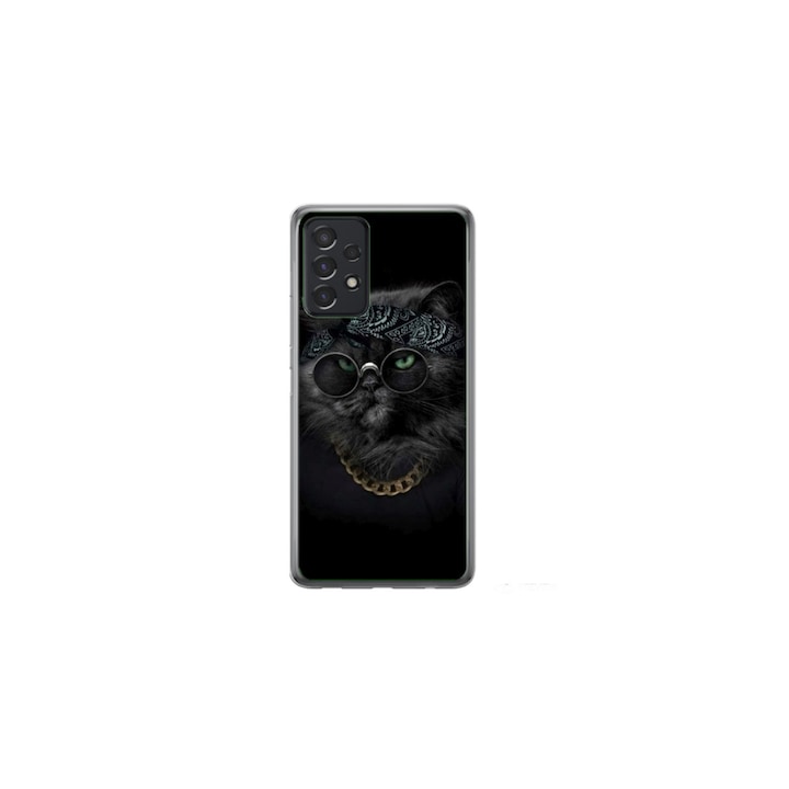 Персонализиран калъф за плуване и силиконов калъф за Samsung Galaxy A32 5G, модел Black Cat #4, многоцветен, S1D1M0097