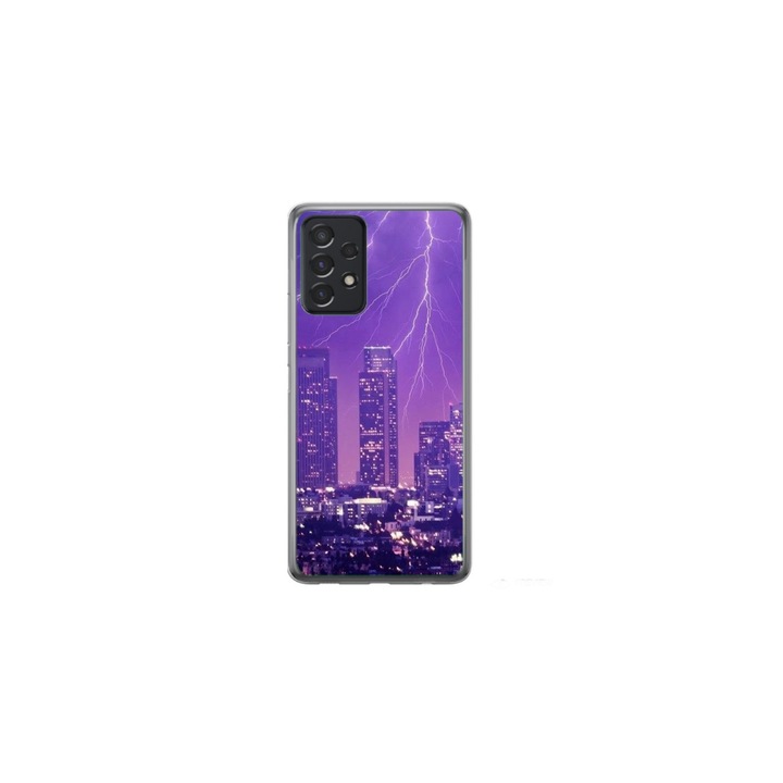 Husa personalizata HQ Print si Folie de Silicon pentru Samsung Galaxy A23 4G, model Purple Lightning, multicolor, S1D1M0354
