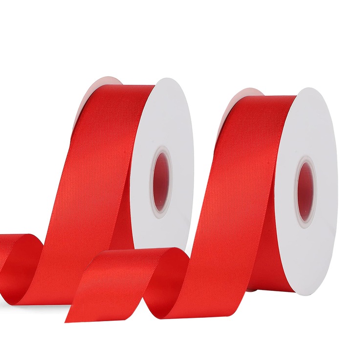 Комплект от 2 броя сатенени панделки, Ronyes®, ширина 2,5 см, 2 ролки 44 м, червени