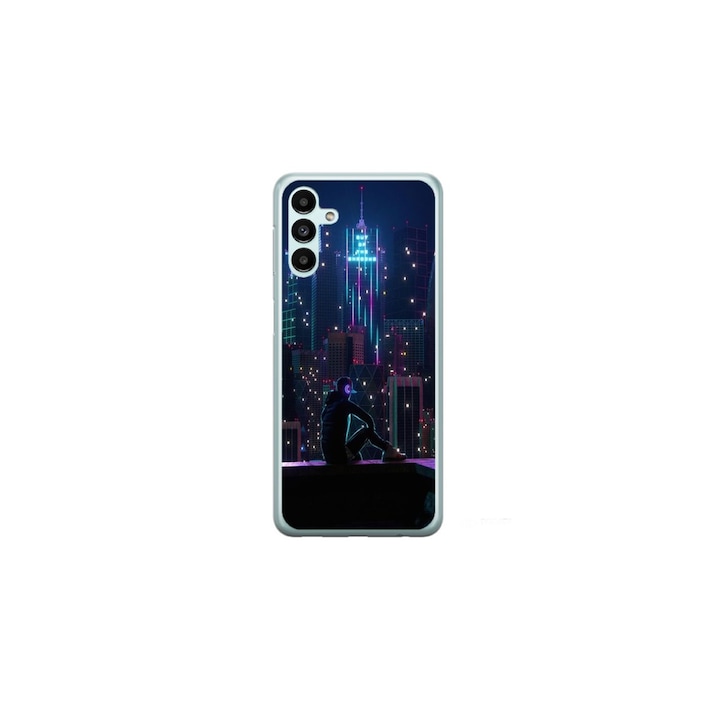 Husa personalizata HQ Print si Folie de Silicon pentru Samsung Galaxy A14 4G, model Neon City, multicolor, S1D1M0260