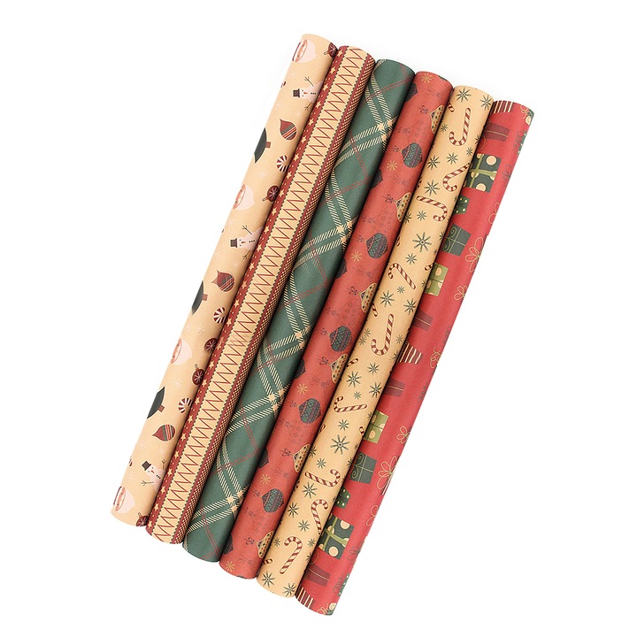 Set 6 hartie de impachetat, Ronyes®, Craciun, 50 x 70 cm, Multicolor