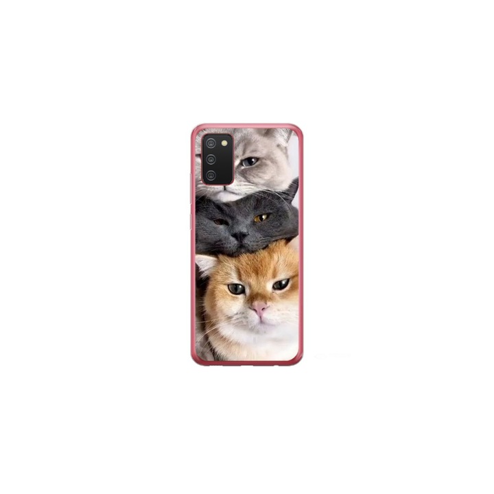 Husa personalizata HQPrint si Folie de Silicon pentru Samsung Galaxy A03s, model Cats, multicolor, S1D1M0116