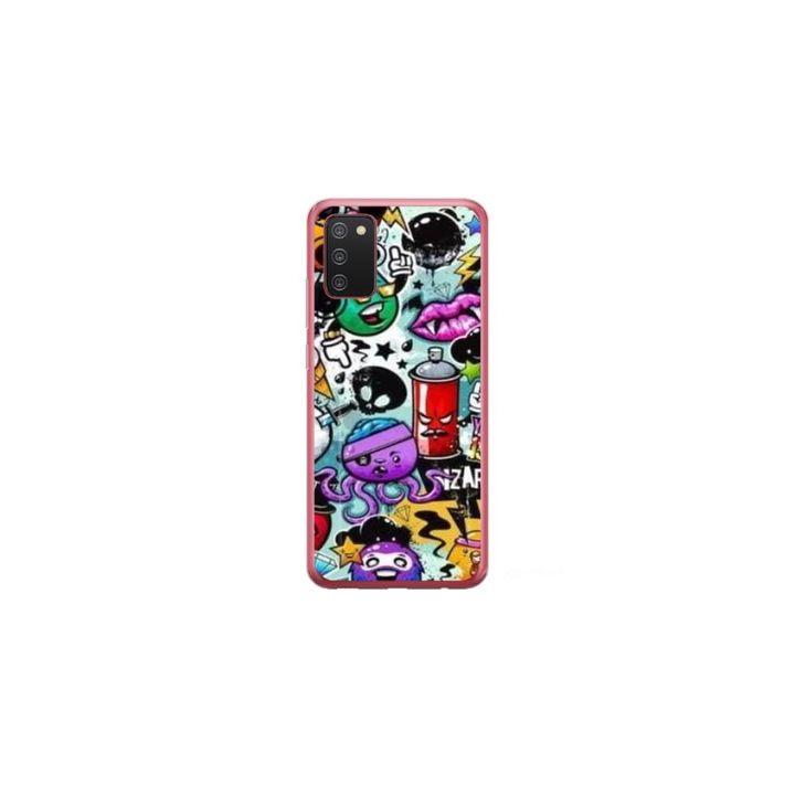 Husa personalizata HQPrint si Folie de Silicon pentru Samsung Galaxy A03s, model Grafitti, multicolor, S1D1M0289