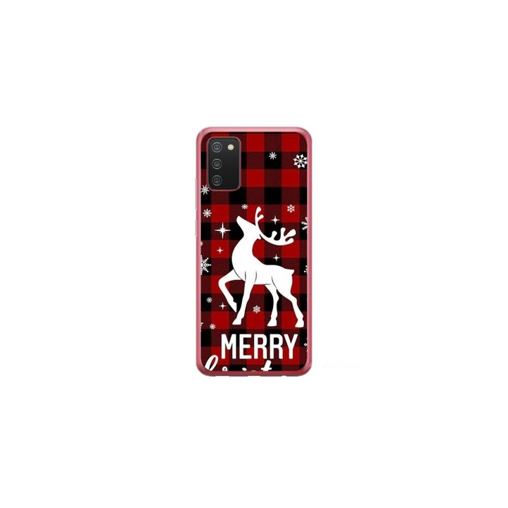Husa personalizata HQPrint si Folie de Silicon pentru Samsung Galaxy A03s, model Merry Christmas Reindeer #2, multicolor, S1D1M0050