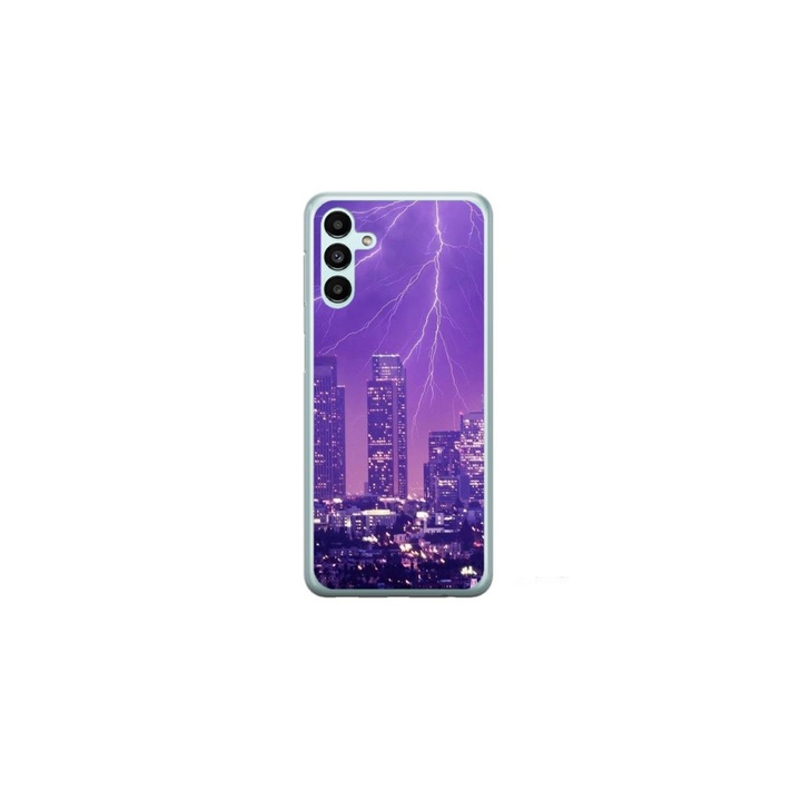 Husa personalizata HQPrint si Folie de Silicon pentru Samsung Galaxy S24, model Purple Lightning, multicolor, S1D1M0354