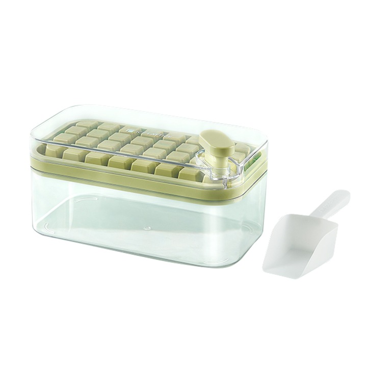 Tava pentru cuburi de gheata cu capac si cos, Wepzsxo, Polipropilena/Silicon, Verde