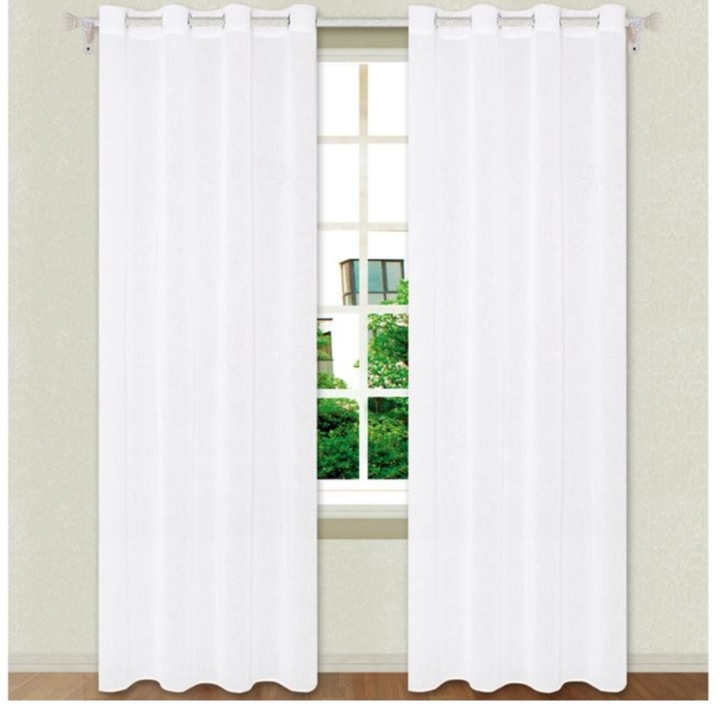 Set 2 perdele cu inele metalice, model incretit, ecru, 140x250cm