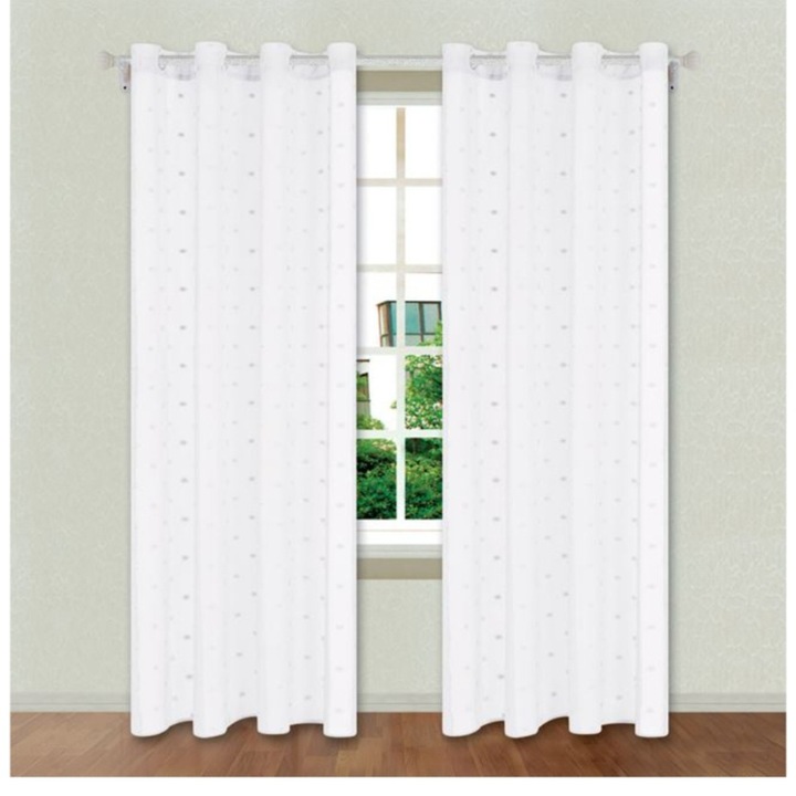 Set 2 perdele cu inele metalice, model ciucuri, alb, 140x260cm