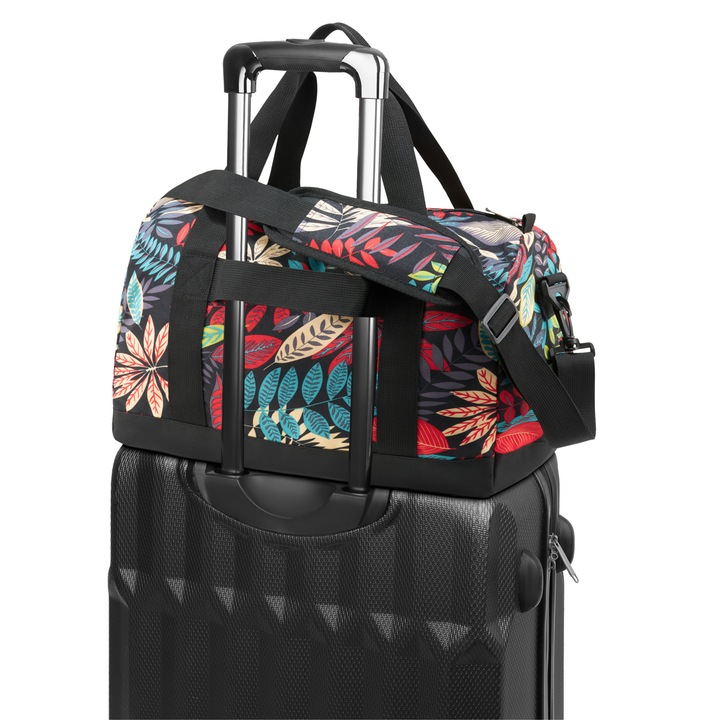 Пътна чанта Zagatto, ZG825, За самолет, Флорален десен, 40x25x20 см, 20 л, Черен