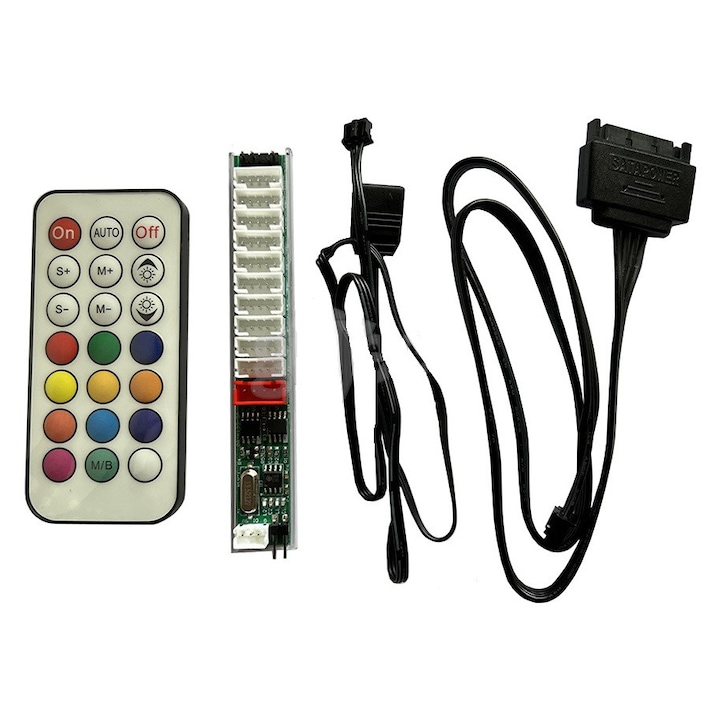 Controler 1stPlayer ARGB cu telecomanda C4, compatibil cu ventilatoare cu 5 pini, suporta sincronizare cu placa de baza