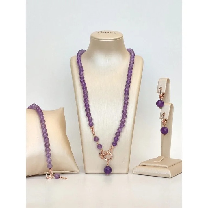 Set Energy din Ametist, colier, bratara si cercei
