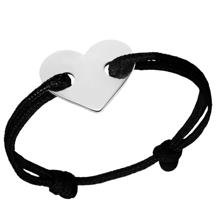Fekete zsinórgyűrű 925 ezüst szívvel, GlassIdeas, fehér ródium bevonat, Be My Love gyűrű, fekete ezüst színű